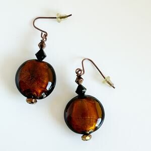 Bronze Tone Glass  Drop Earrings
